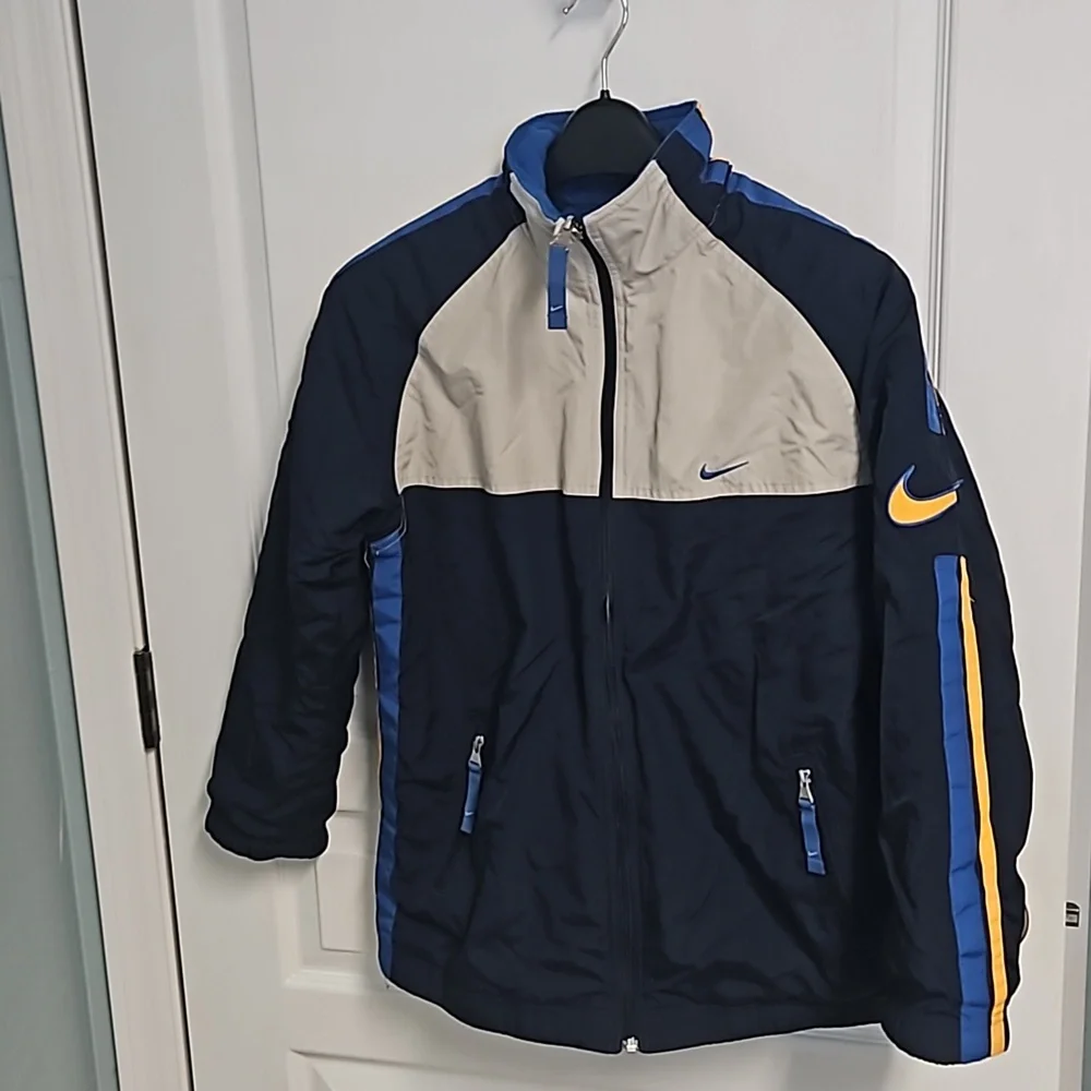 VTG Nike Coat Reversible Jacket Blue Gray Yellow Winter Outdoor Boys 14-16